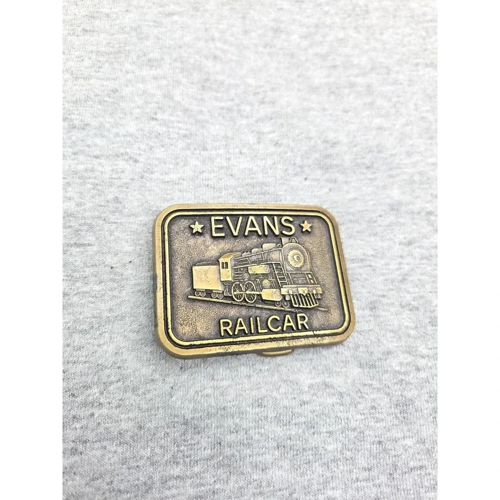 Vintage Made in USA Solid Brass Evans Railcar Freight Belt Buckle Railroad